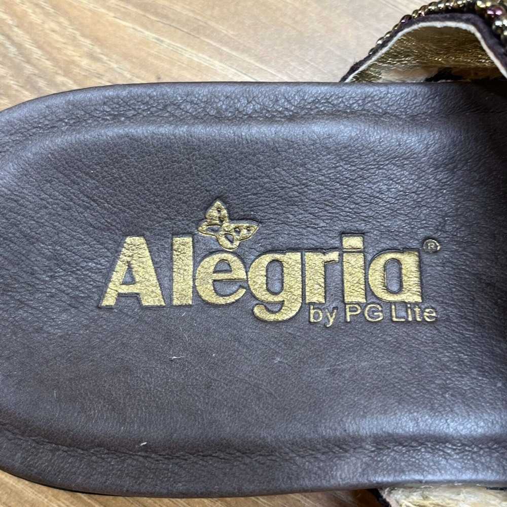 Alegria Tangoh‎ Womens Sandals Size 8 EU 38 Bronze Studded Beaded  Flip Flops - Picture 10 of 10